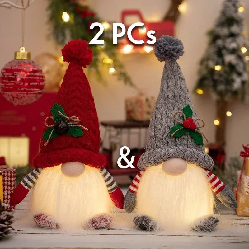 Glowing Knitted Gnome Doll with Led Night Light Christmas Decorations 2025 Home Xmas Tree Decor Navidad New Year 2026 Gift