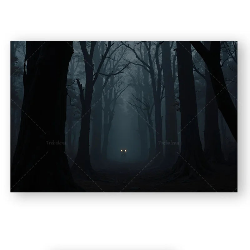 1pc Wall Tapestry Mystic Forest Tapestry - Dark Woods with Glowing Eyes, Spooky Night Scene Decor
