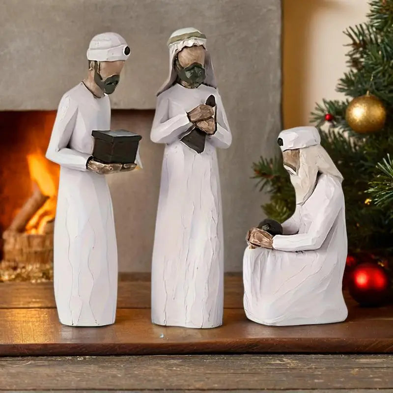 Three Wisemen Figures Hand-Painted Resin Christmas Nativity Set Seasonal Home Decoration Christmas Sculpture for Table Bookshelf