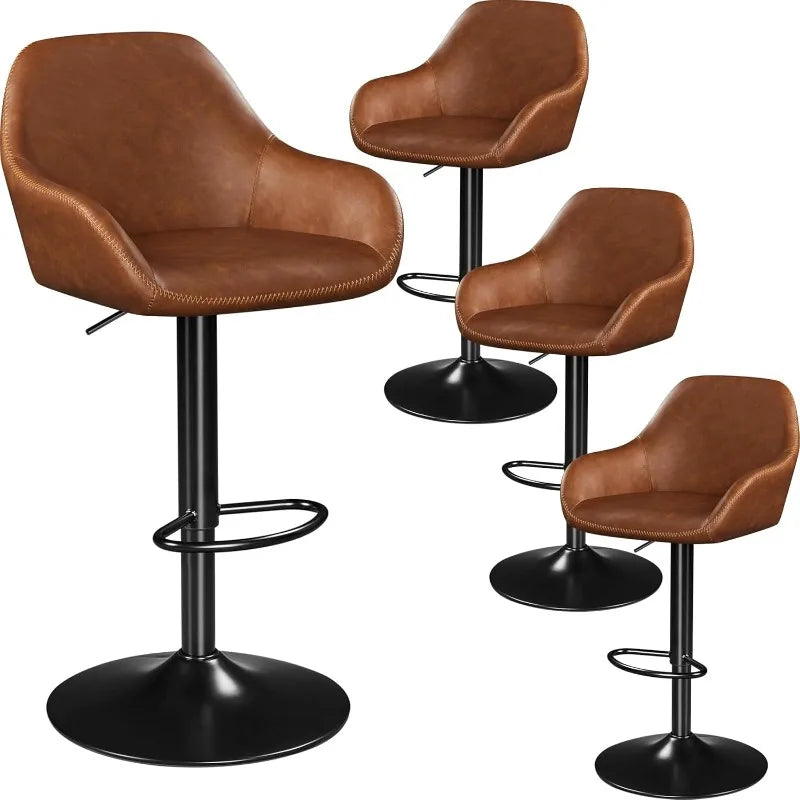 Bar Stools Set of 4, PU Leather Swivel Counter Height Barstools, Adjustable Bar Chairs with Backrest and Footrest, Kit