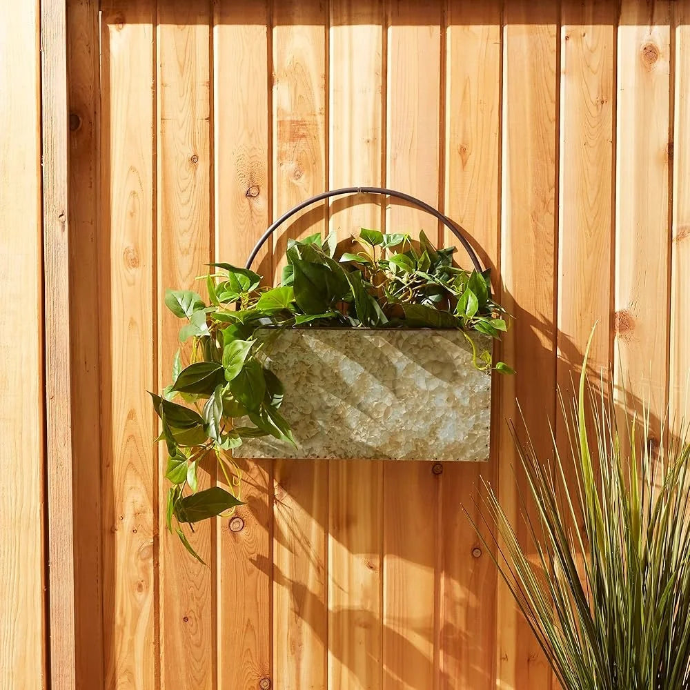 Galvanized Wall Hanging Planter Rectangle Durable Iron Holder Garden Patio Sunroom Rustic Farmhouse Home Decor