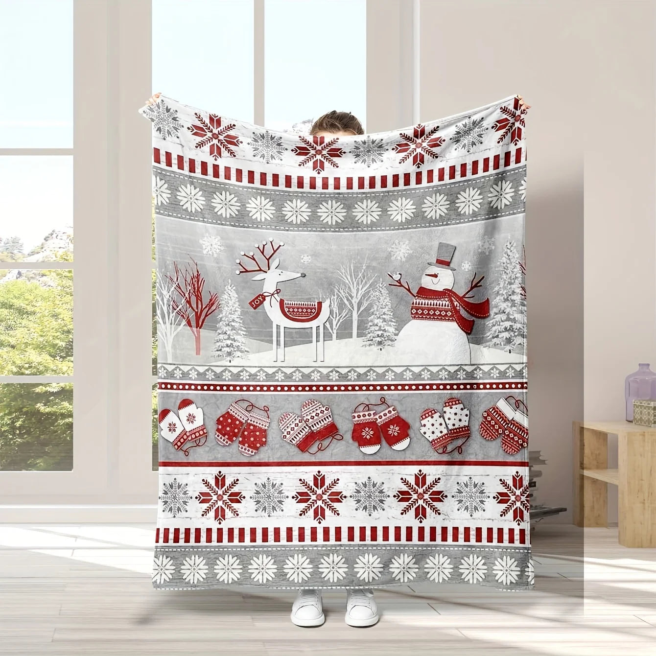 Cozy Vintage Christmas Reindeer & Snowman Flannel Throw Blanket - Ultra-Soft, Warm & Anti-Pill for Couch, Bed, Travel