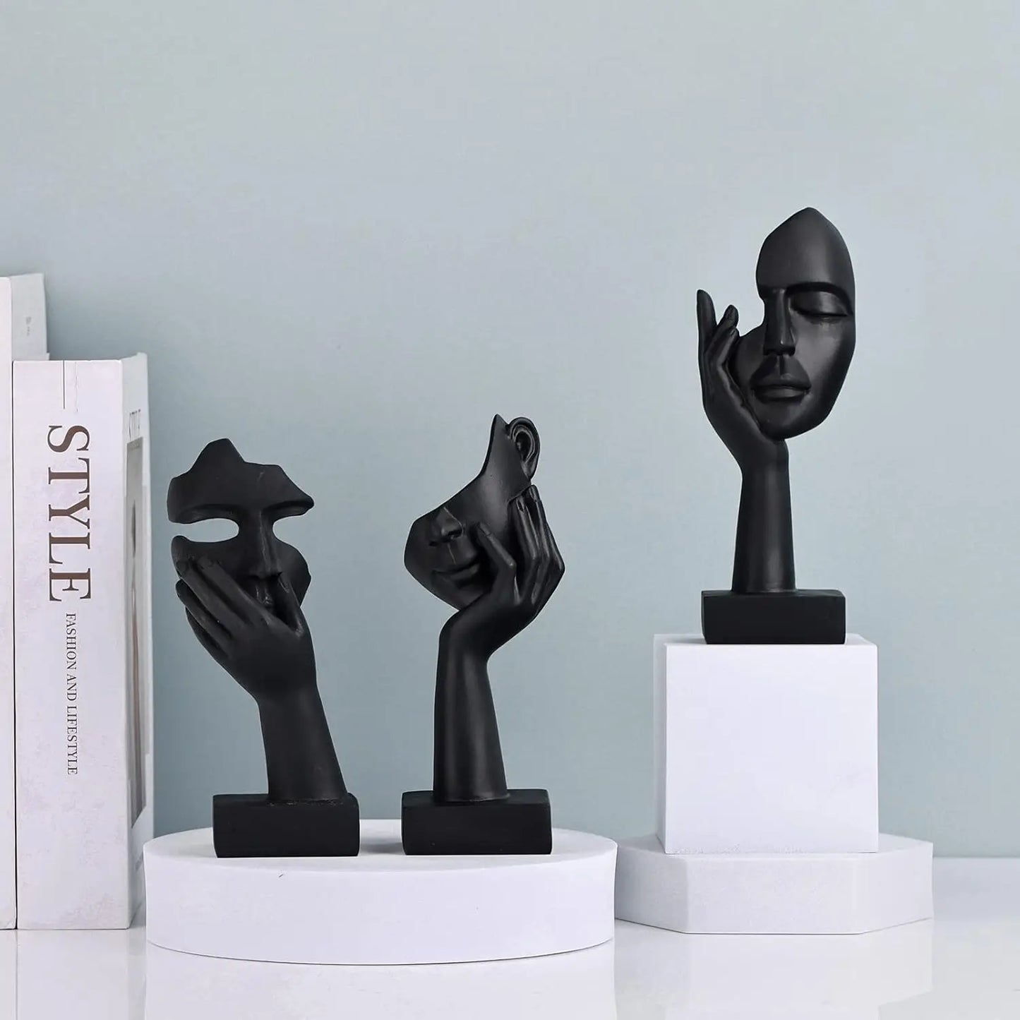 3 Pcs Thinker Small Statue Set - Black Art Abstract Home Accent Figurines for Woman Apartment Counter Decor (3 Pcs Black, 6")
