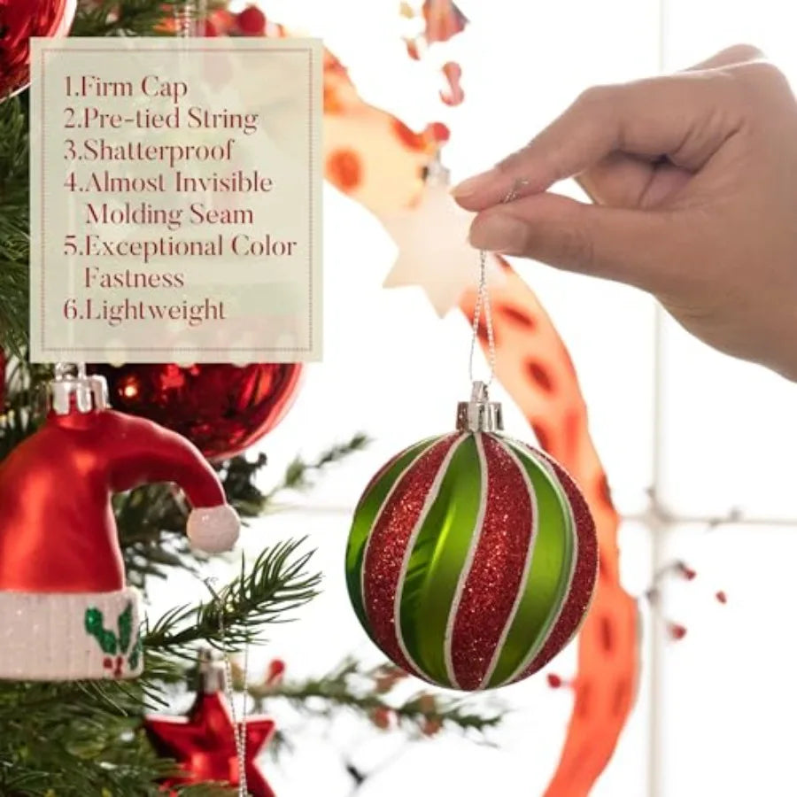 Valery Madelyn Christmas Ornaments Set 70ct Elf Red Green White Shatterproof Christmas Tree Decorations Ball Ornaments Bulk for