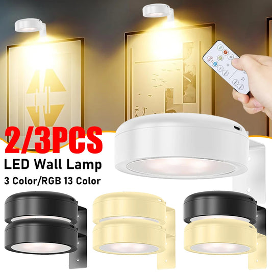 LED Wall Sconces Light Touch Control Remote 3 Colors & RGB LED Spotlight Wall Lights Wireless Picture Light Recharge Night Light