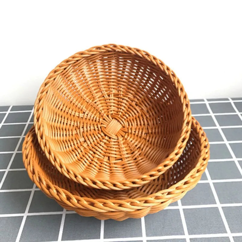 Natural Fruit Baskets Round Food Storage Bowl Decorative Rattan Wicker Serving Basket For Dessert Snacks Bread Baskets 22/25cm