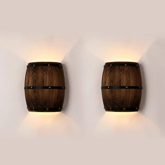 Newrays Antique 2 Pack Wood Wine Barrel Wall Sconce Lighting Fixture Up and Down Indoor Wall Lamps for Bar Area Steampunk Theme