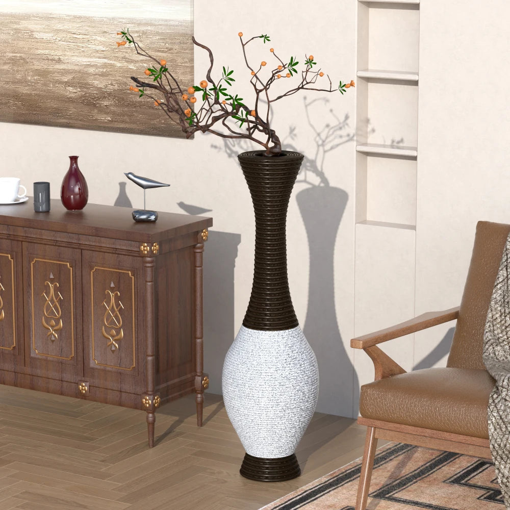 39-Inch Tall Standing Designer Floor Vase Durable Artificial Rattan Elegant Tone Dark Brown Finish Ideal Decor Accent
