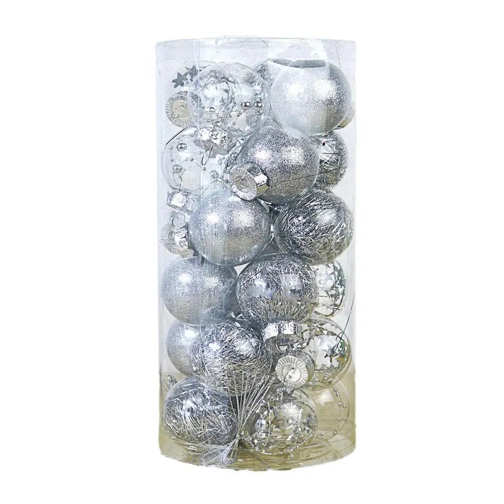 Christmas Tree Balls Hanging 25pcs Christmas Ball Ornaments Glittering Christmas Baubles PVC White Gold Ball Decorations Set