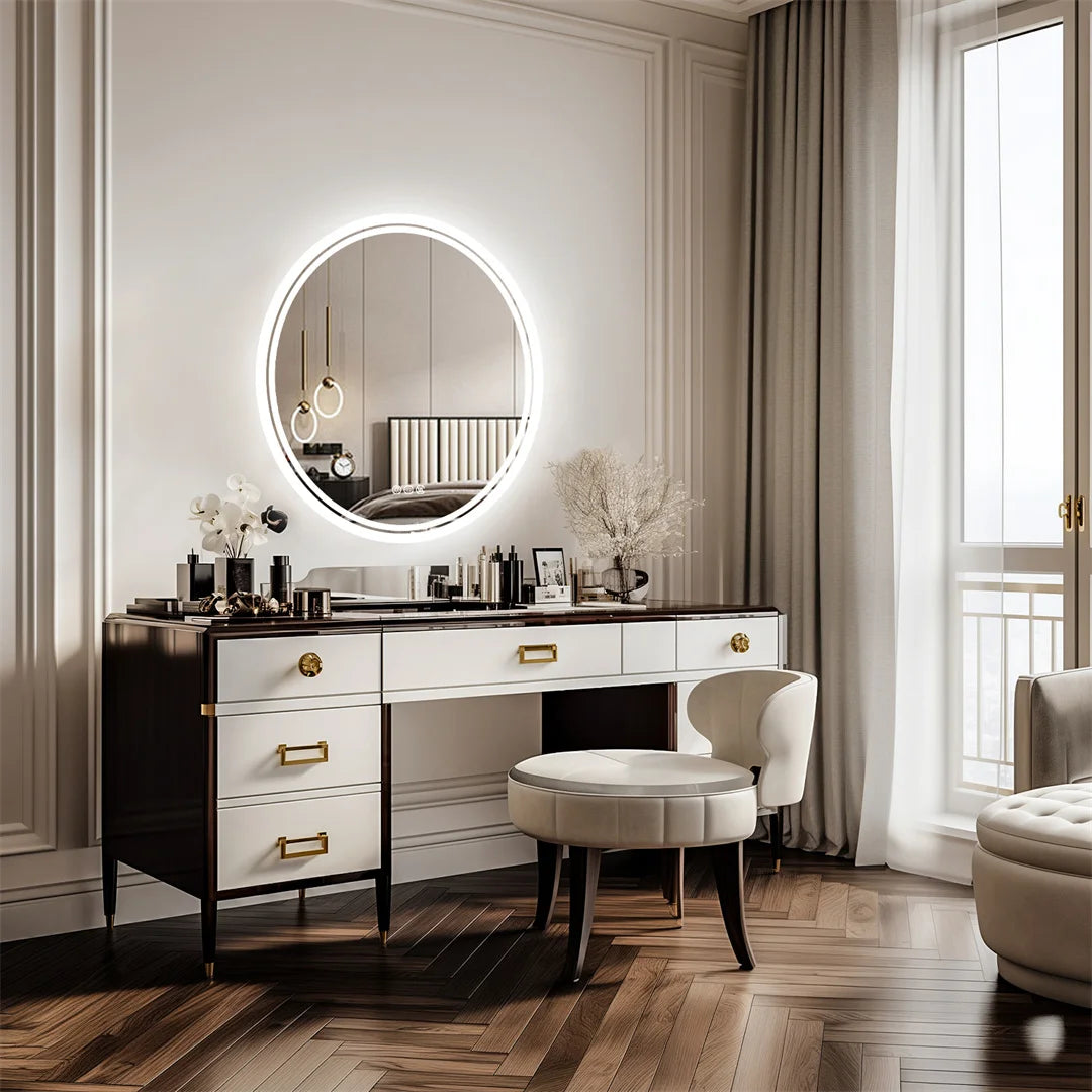LUVODI 80cm Round Large LED Bathroom Mirror Backlit Built-in Touch On/Off Dimming Anti-fog Wall Mounted Mirror