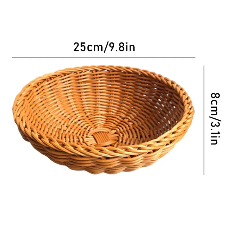 Natural Fruit Baskets Round Food Storage Bowl Decorative Rattan Wicker Serving Basket For Dessert Snacks Bread Baskets 22/25cm