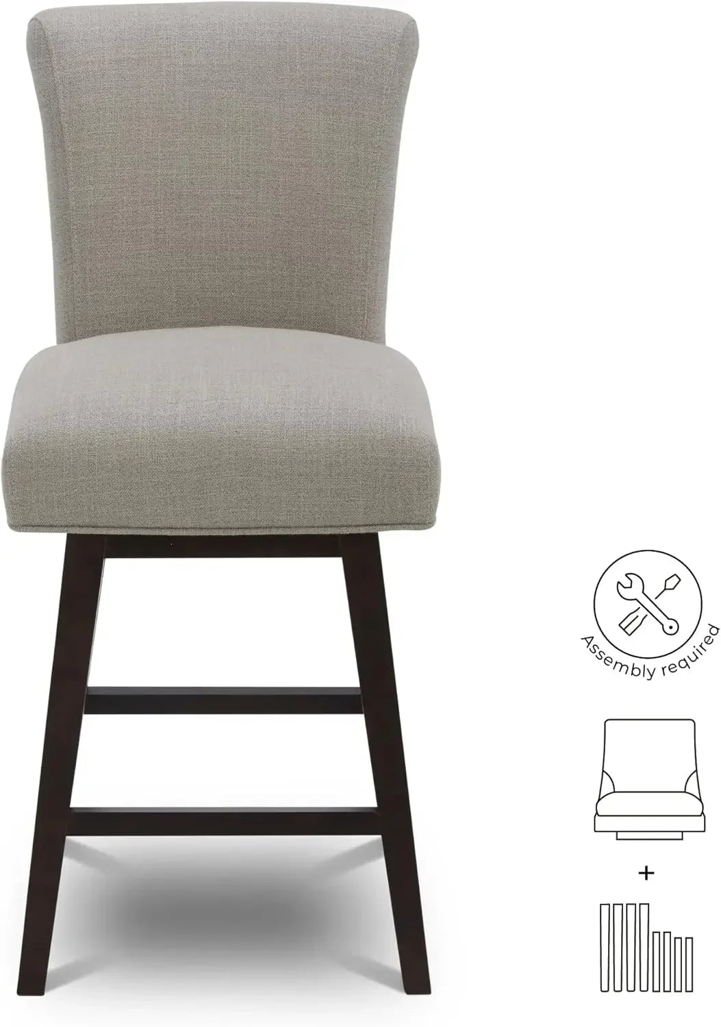 26 Inch Counter Height Swivel Bar Stools Set of 2, FSC Certified Modern Fabric  Barstool Chair with Back, Flax Beige