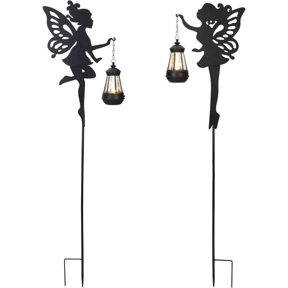 Fairy Garden Accessories Halloween Decorations Lawn Ornaments 1 Pair - Solar Lights Outdoor Garden Statue, Metal Stakes Decorati