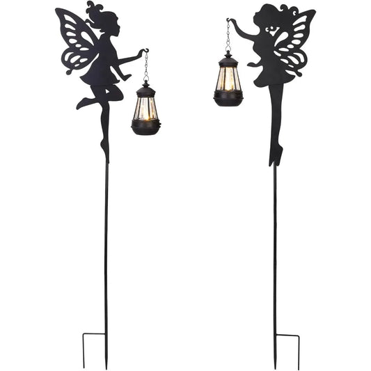 Fairy Garden Accessories Halloween Decorations Lawn Ornaments 1 Pair - Solar Lights Outdoor Garden Statue, Metal Stakes Decorati