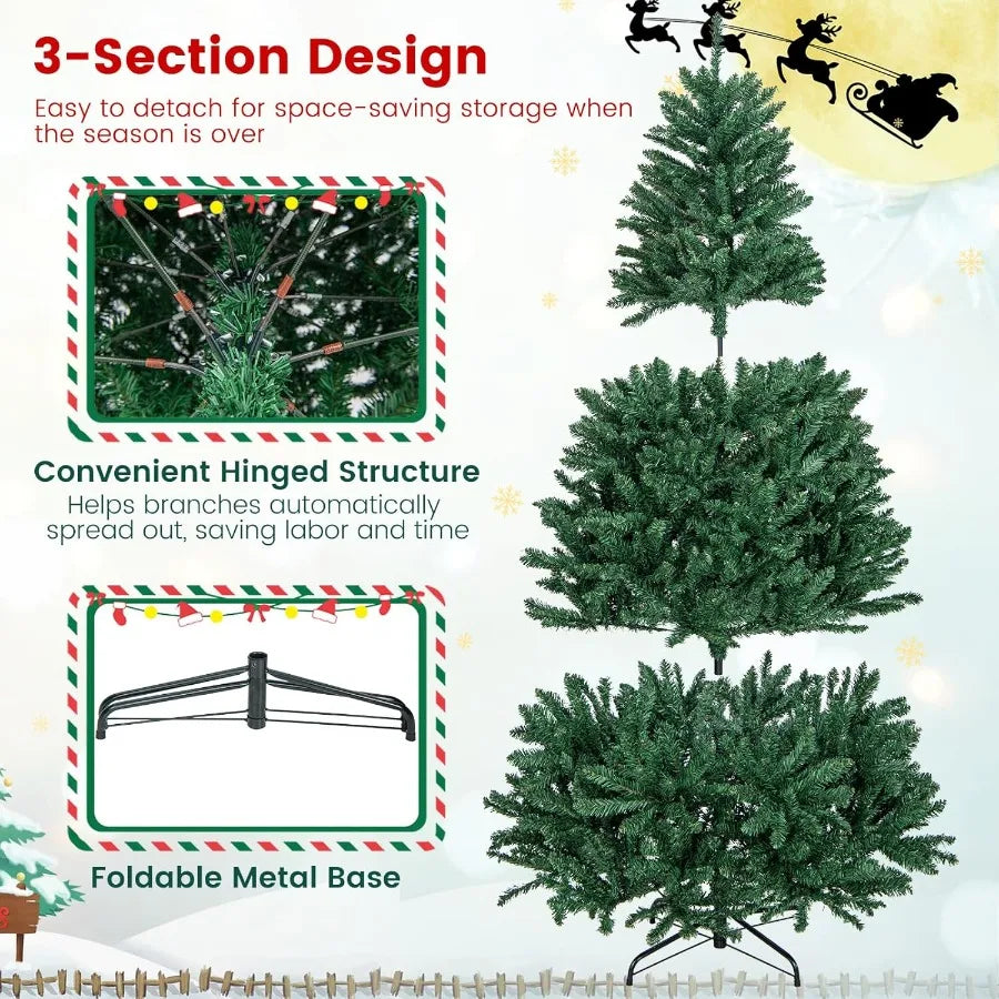 6ft Artificial Douglas Christmas Tree Unlit Hinged Xmas Full Tree with 1355 Branch Tips Foldable Metal Base Easy Assembly Indoo