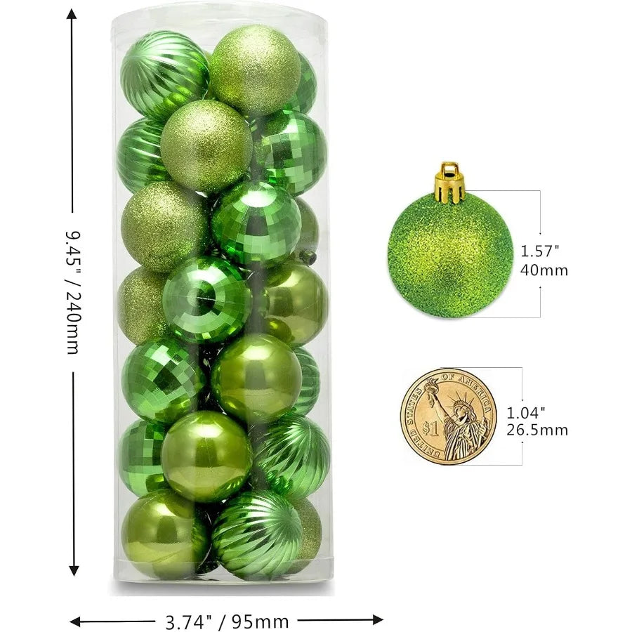 Small Size 28ct shatterproof Christmas Ball Orments in 4 Classic finishes for Christmas Tree Decoration Lime Green 1.57 Mini Si