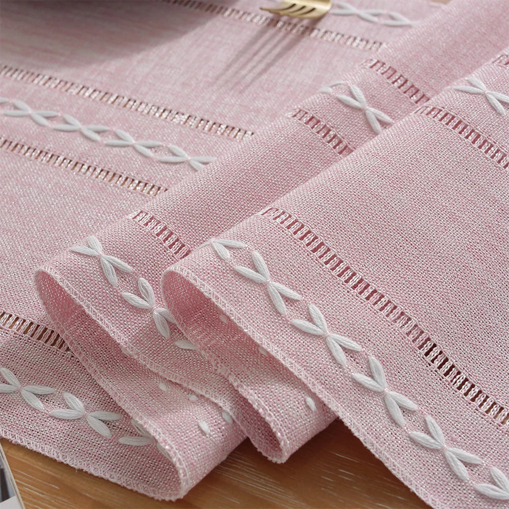 MACT Rustic Table Runner with Tassels Cotton Linen Embroidered Table Runners for Dining Table Decorations Holiday Party Wedding