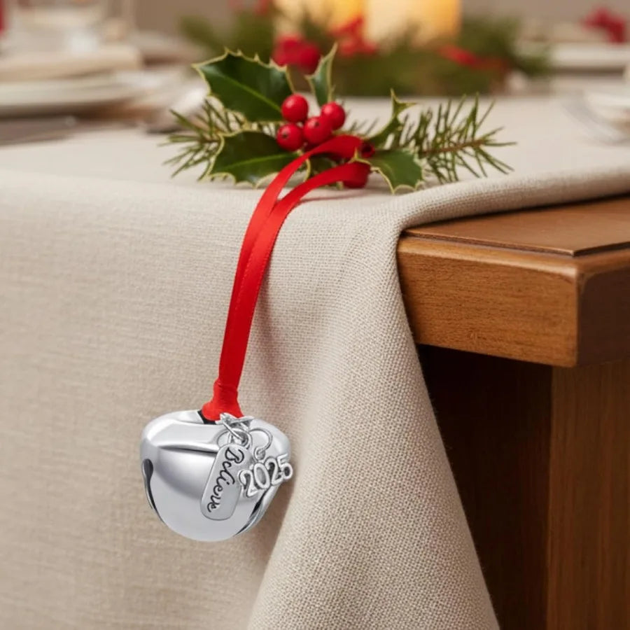 2025 Believe Christmas Bells 12 Pieces Santa Claus Sleigh Bells for Christmas Eve Decorations Silver 1.4inch/35mm Festive Tree