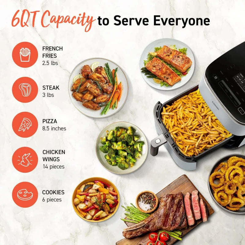 (UUX) Air Fryer 9-in-1, Compact & Large 6-Qt, Fast Turbo Modes, 90-450°F Even Results, Precision Heating, Up to 95% Less Oil* UQ