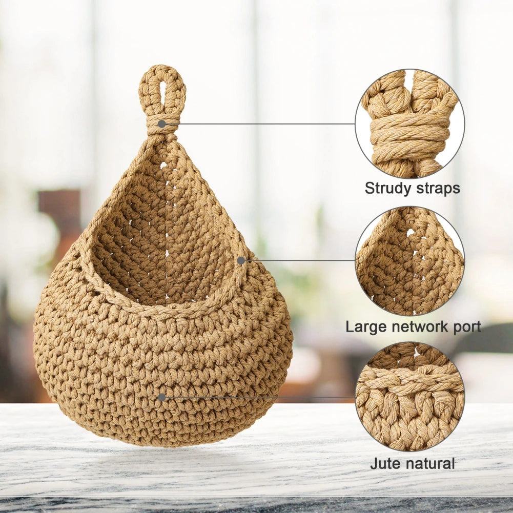 1PC Hanging Fruit Basket Boho Jute Hanging Organizing Baskets Handwoven Decorative Kitchen Fruit Vegetable Storage Baskets