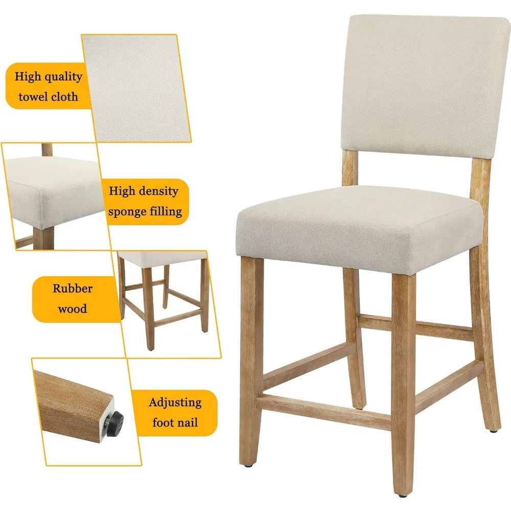 24 Inches Counter Height Bar Stools Set of 4, Upholstered Barstools with Wood Legs, Island Chairs for Kitchen Counter