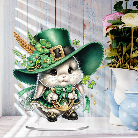 St. Patricks Day Fox Desktop Diamond Art Kits Rhinestones Desktop Ornaments Diamond Painting Desktop Decors Bedroom Table Decor