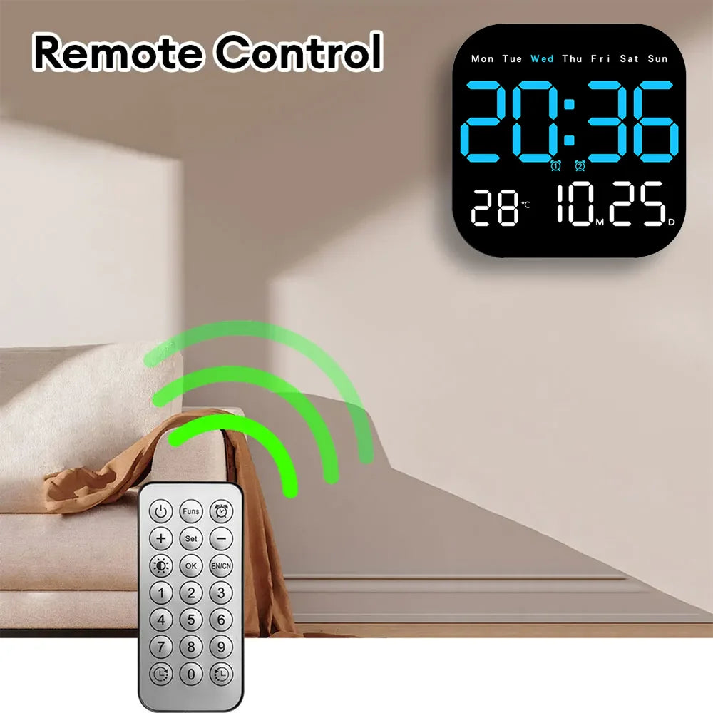 Multifunctional LED Digital Wall Clock Adjustable Dimming Date Day Of Week Temp Display Electronic Alarm Home Room Decoration