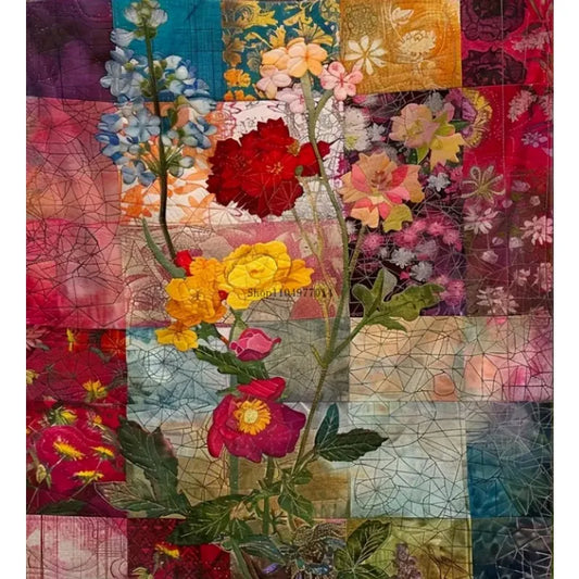 Floral creative patchwork soft blanket, perfect for sofa, bed, office decoration or travel, comfortable office accessories