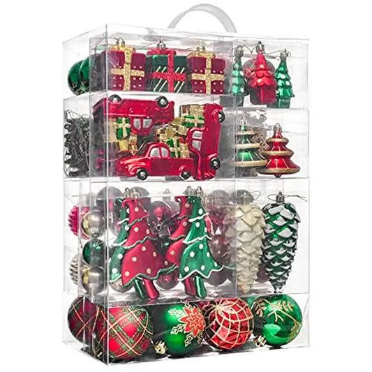 155ct Shatterproof Red Green Gold Christmas Ball Ornaments Set Traditional Country Decorations Bulk Festive Tree Holiday Hanging
