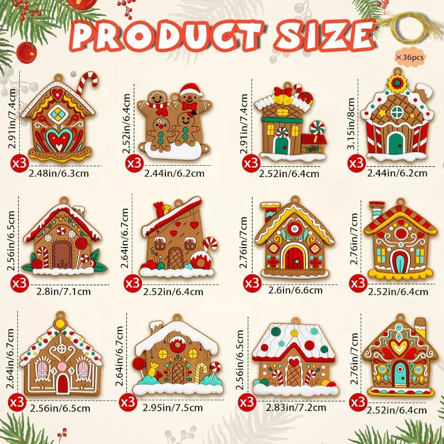 36pcs Gingerbread House Ornaments for Holiday Christmas Tree Decoration Festive Hanging Decorations Ideal for Xmas Home Decor P