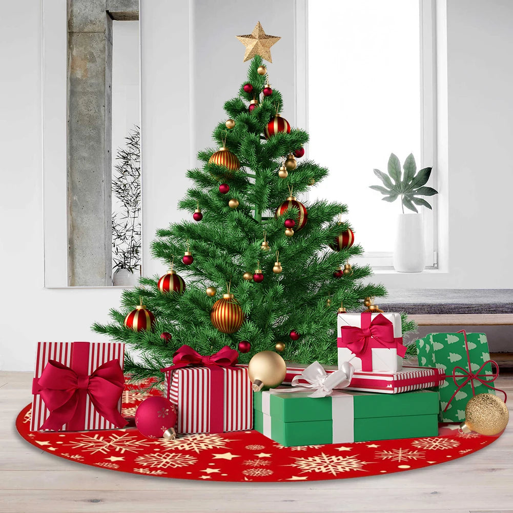 35.4inch Xmas Tree Bottom Decor Mat Snowflake Pattern Mat Round Pad Printed Christmas Tree Decoration Indoor Outdoor Decor