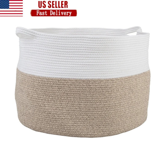 Extra-Large Cotton Rope Storage Basket Laundry Toys Blankets Home Organization Decorative Bins with Handles Machine Washable