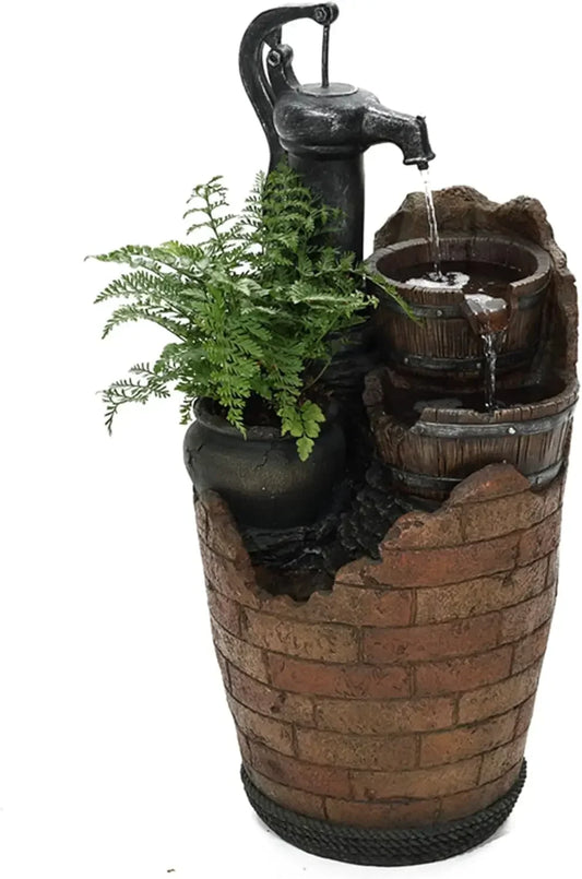 XMSJ-Glenville Water Pump Cascading Water Fountain, Brown/Black
