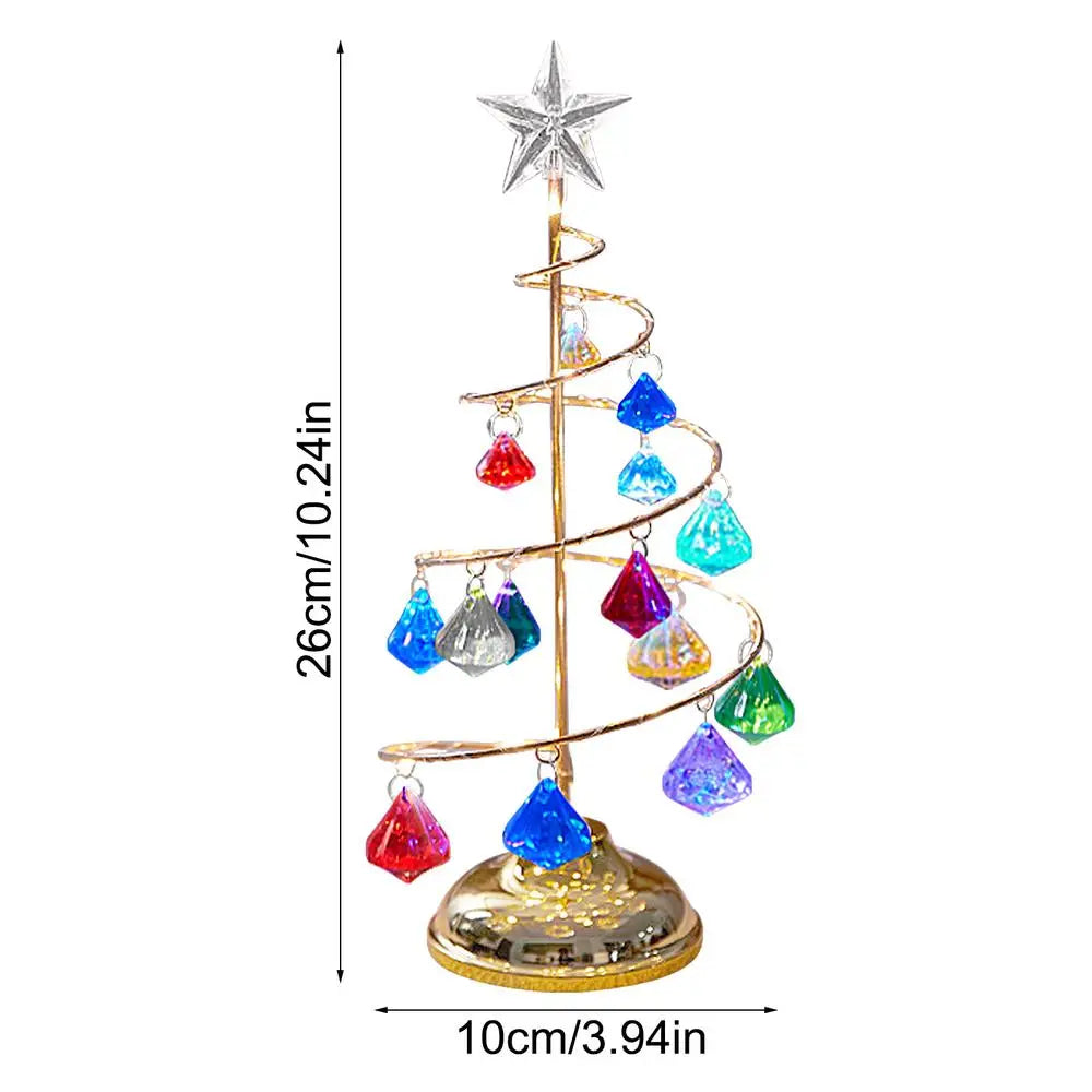 Crystal Christmas Tree For Desk Rotating Crystal Glitter Christmas Tree Electroplating Iron Art Winter Festival Tree Night Light