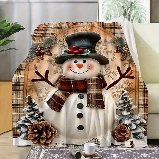 [Soft Snowman Blanket] Soft and durable snowman flannel blanket Winter Flannel Blanket Christmas season