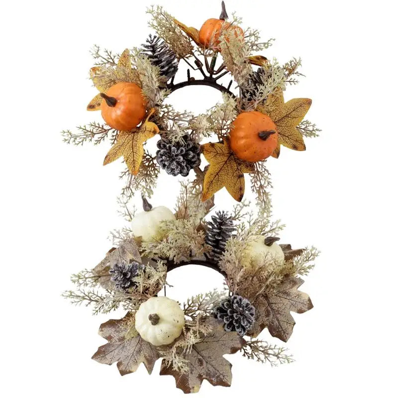 Fall Candle Ring 9.8Inch Maple Leaves Harvest Day Wreath Ring Holder Small Wreath Pillar Candle Holder Farmhouse Wreath Festival