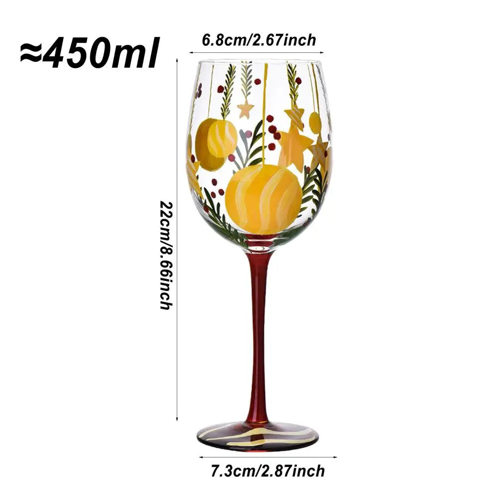 Creative Christmas Glass Cup Hand-Painted Christmas Tree Glass Goblet Red Wine Glass Christmas theme Home Glass Cup Xmas Gift