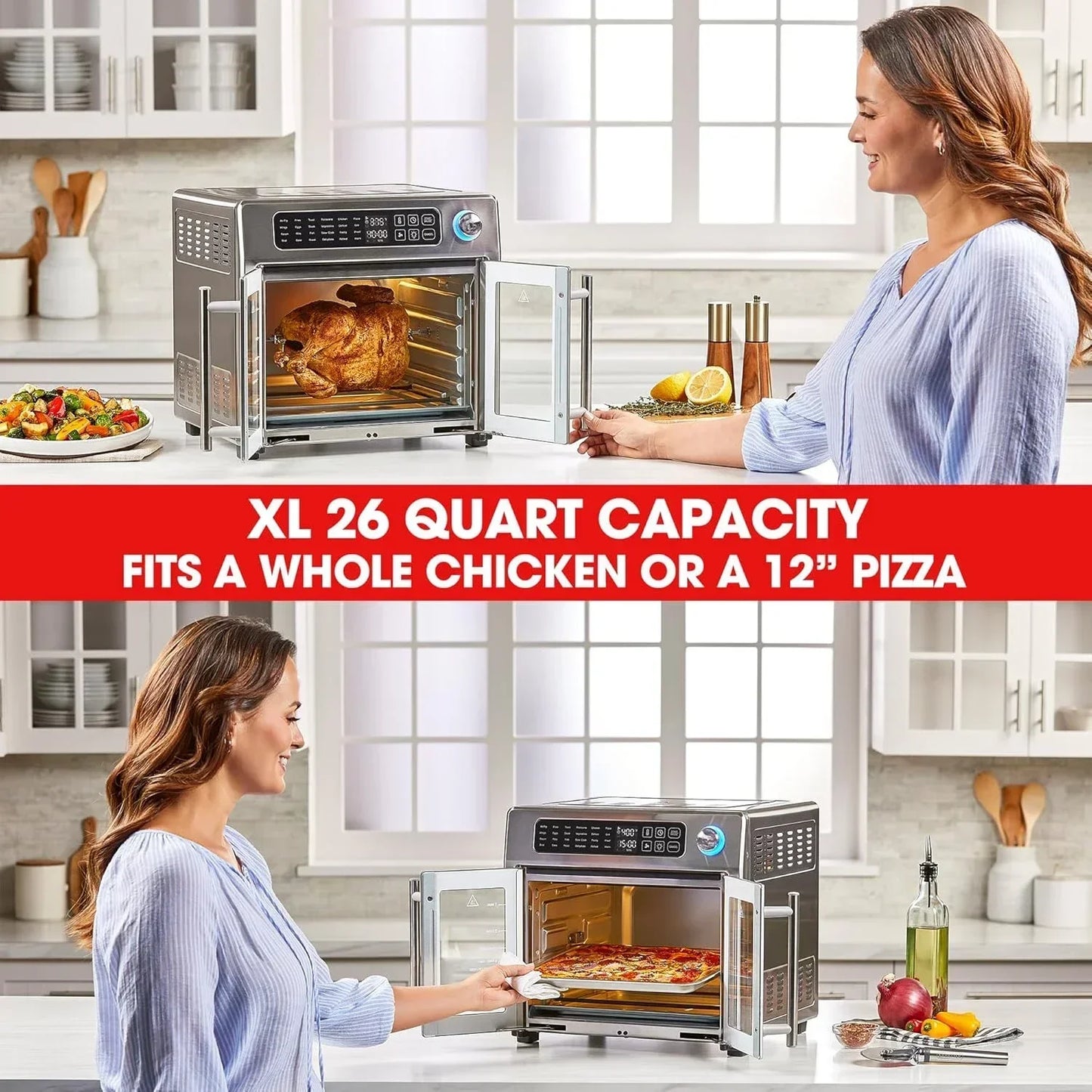 NEW Extra Large Air Fryer, 26 QT,Convection Toaster Oven with French Doors, Stainless Steel.