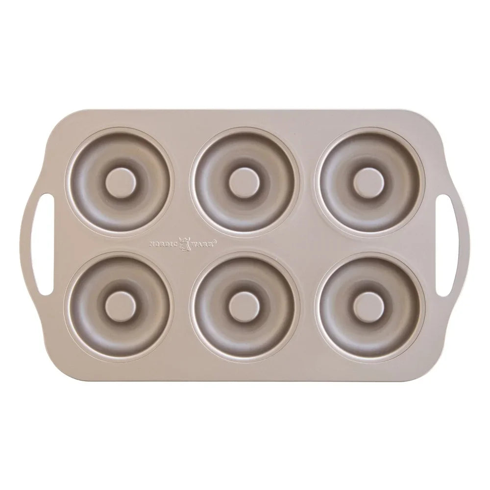 6 Cavity Nonstick Carbon Steel Donut Pan Baking Easy Release Handle Design Kitchen Bakeware Rose Gold Finish