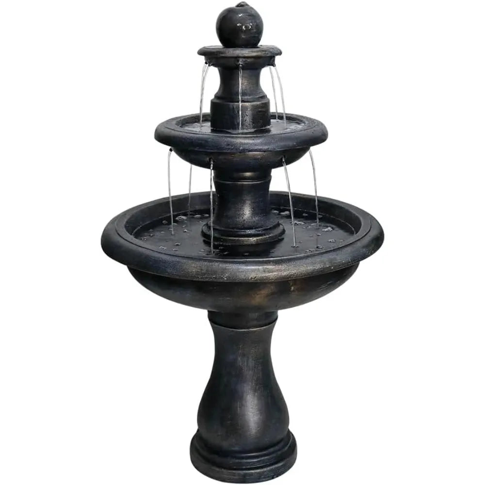 45.2" High 3-tiers Modern Concrete Outdoor Water Fountain - Round Large Outdoor Fountains And Waterfalls For Garden,