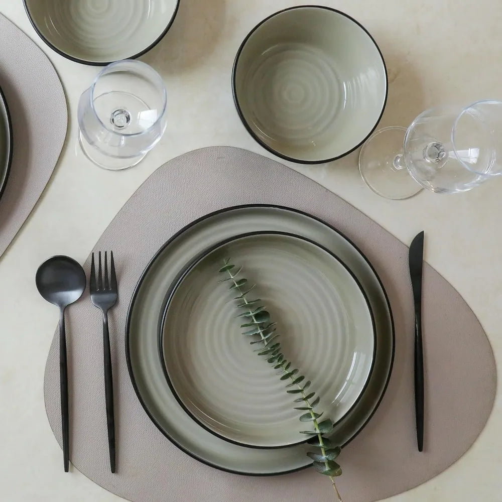 24-piece Modern Dinnerware Set, Plates And Bowl Sets For 8, Beige And Black,Dinnerware Set