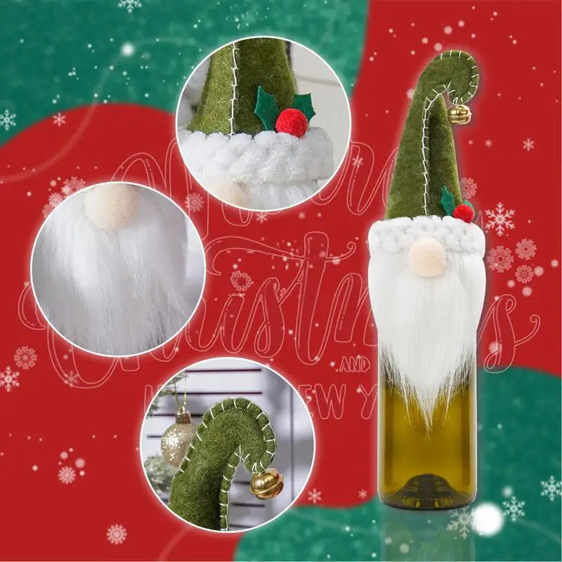 Christmas Wine Covers 3X Cute Champagne Bottle Cover Gnomes Holiday Wine Bottle Covers Swedish Tomte Gnomes Christmas Wine Bags