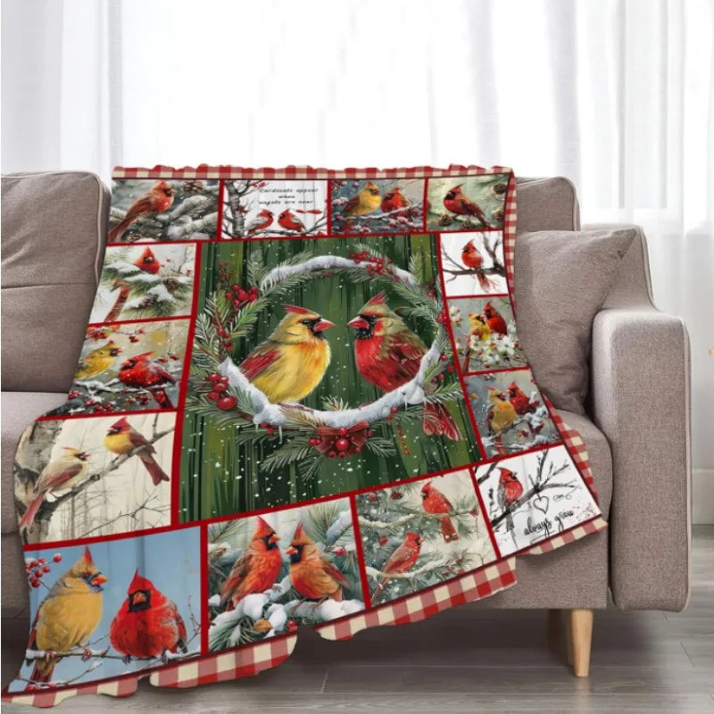 Suitable for boys girls women men Christmas bird gift throw blanket, comfortable plush flannel blanket for bed decoration