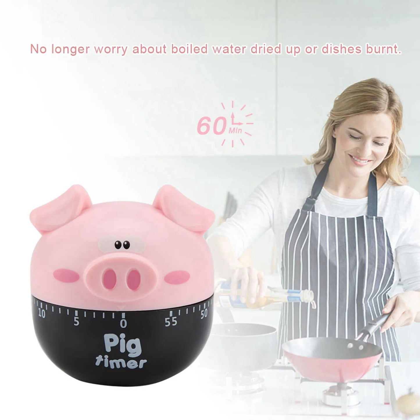 Cute Cartoon Pig Kitchen Timer Mechanical Timers Counters for Cooking Timing ToolTimer§Cooking,Timer§Pig,Kitchen,Timer§Mechanica