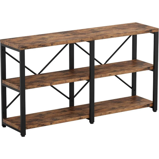 Rustic Console Table for Entryway, 55-Inch Long Hallway Table with 3-Tier, Living Room TV Stand and Entertainment Center Media S