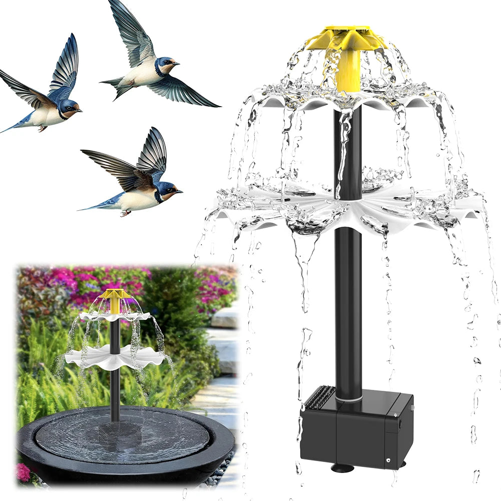 3 Tiered Solar Bird Bath Fountain W/ Solar Panel Water Fountain with Birdbath for Bird Bath Garden Fish Tank Outdoor Bird Feeder
