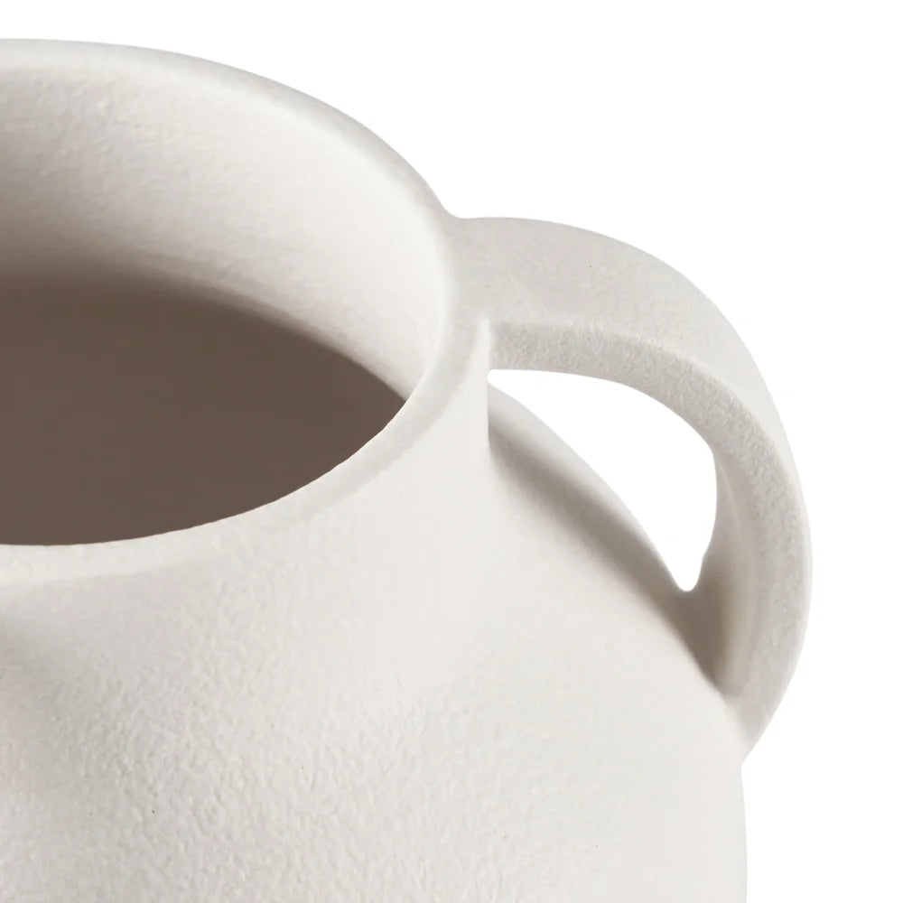 Handcrafted Ceramic Vase with Tapered Shape and Three Handles Decorative Home Accent Living Room Dining Office and More