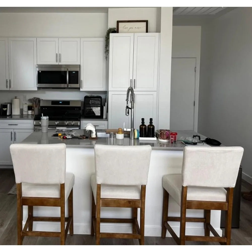 24 Inches Counter Height Bar Stools Set of 4, Upholstered Barstools with Wood Legs, Island Chairs for Kitchen Counter