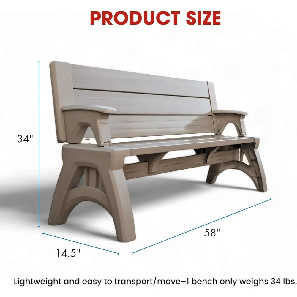 2-in-1 Outdoor Bench & Picnic Table - Foldable, Weather-Resistant Seating - Perfect for Patio, Lawn, Garden, or Deck - Durable C