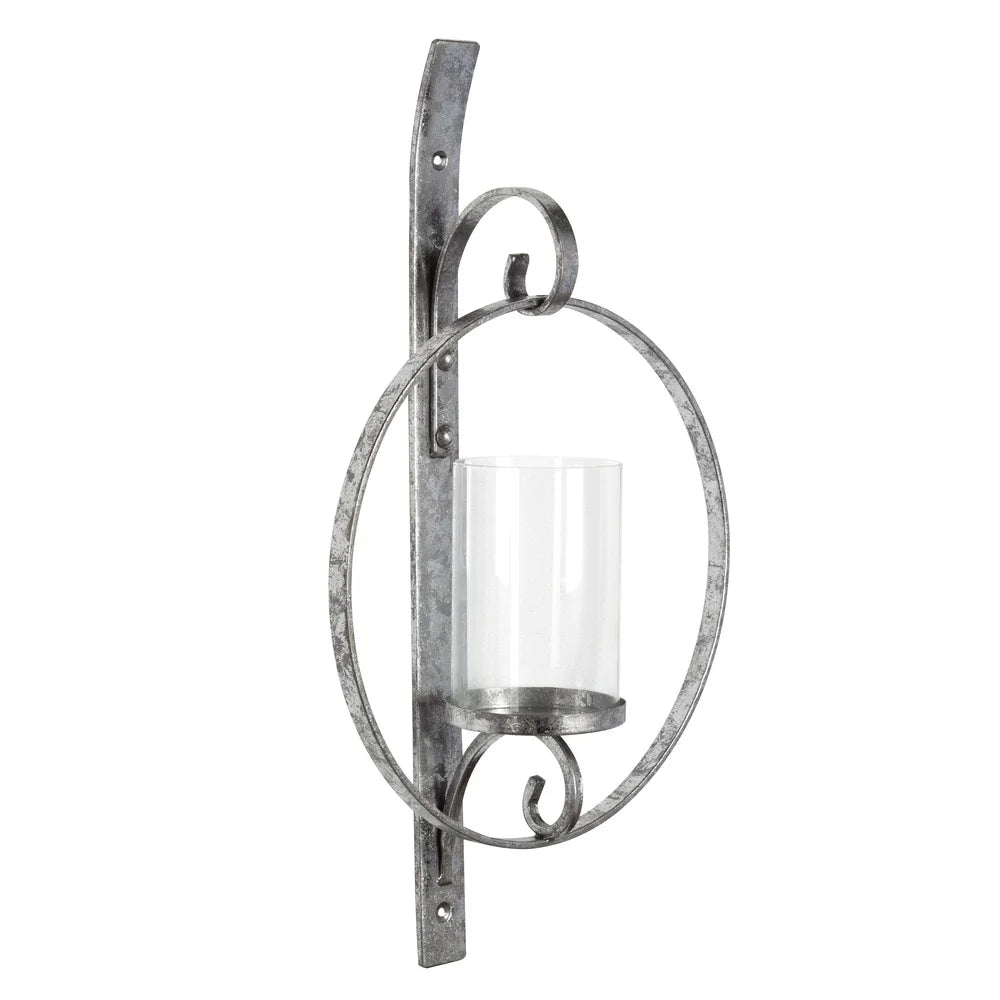 Glamorous Round Metal Wall Candle Holder Sconce with Glass Pillar Stunning Decorative Home Accent Ideal Living Room